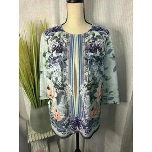 Easy wear By Chicos Women’s 2 US L Semi Sheer 3/4 Sleeve Open Front Cardigan